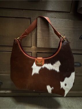 Loyal West Large Shoulder Tote cowhide brown and white